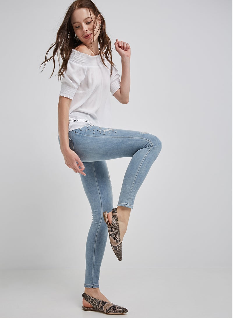 BRAVE SOUL - Jewel Embellished Jeans Light Blue - Image 1
