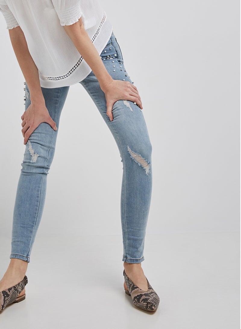 BRAVE SOUL - Jewel Embellished Jeans Light Blue - Image 1