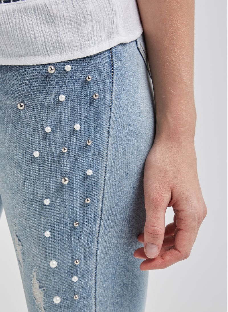 BRAVE SOUL - Jewel Embellished Jeans Light Blue - Image 1