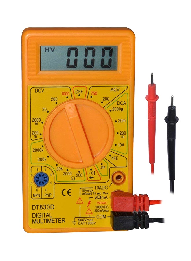 Digital AC/DC Voltage Measuring Multimeter Yellow/Orange 12 x 7 x 2.7cm
