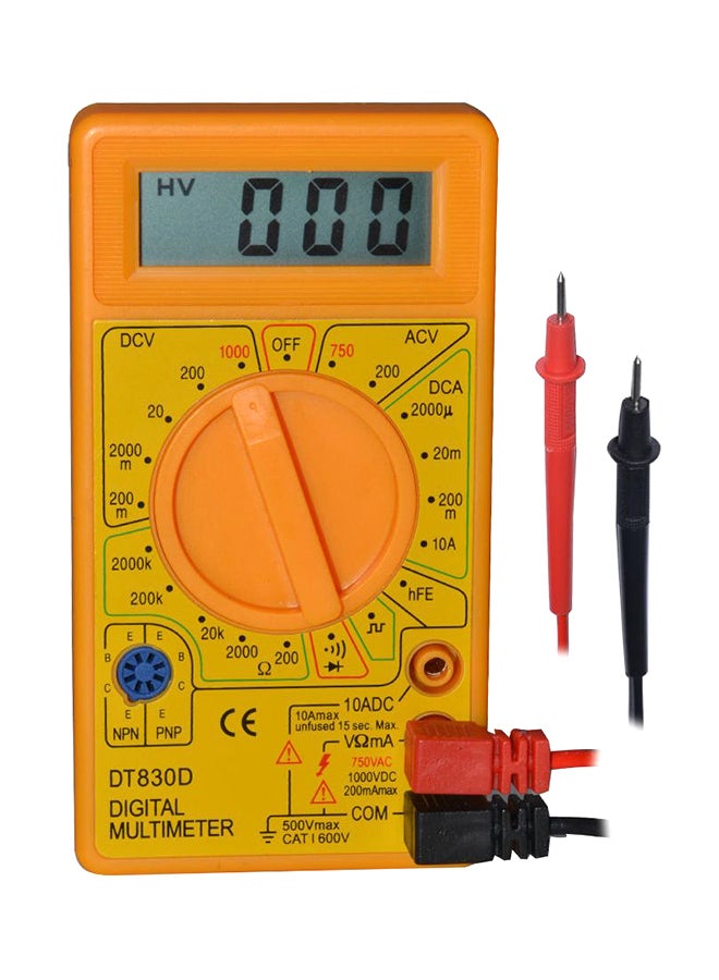 Digital AC/DC Voltage Measuring Multimeter Yellow/Orange