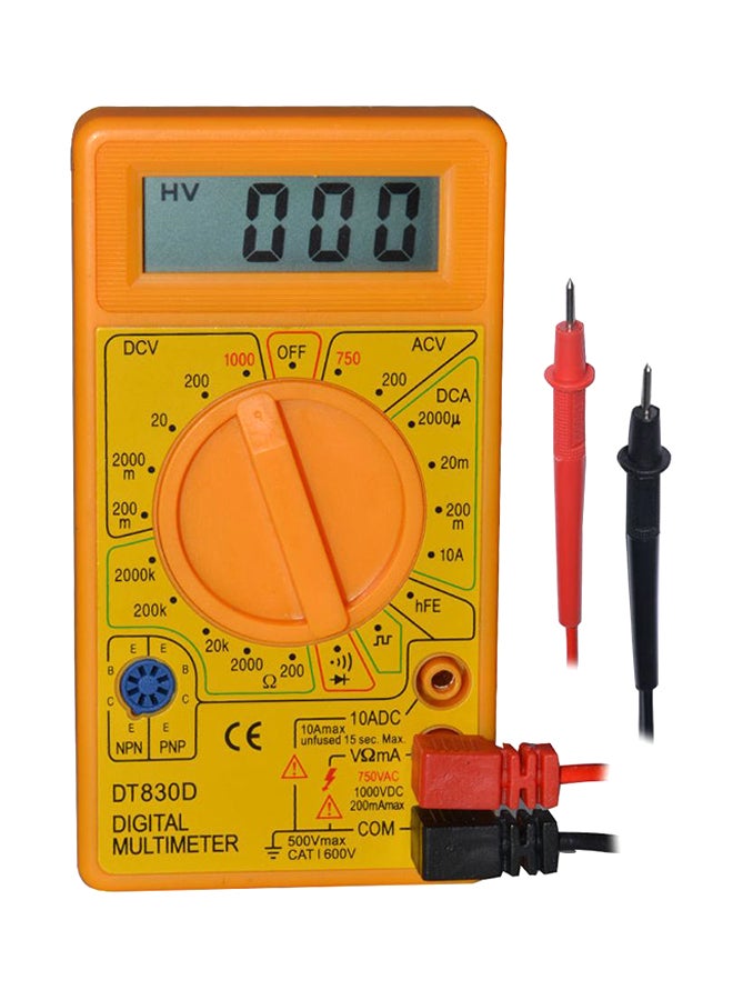 AC/DC Digital Multimeter Tester Yellow 70x126x28mm