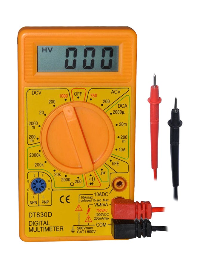 2-Piece Digital Measuring Multimeter Tester Set Yellow 126x70x24mm
