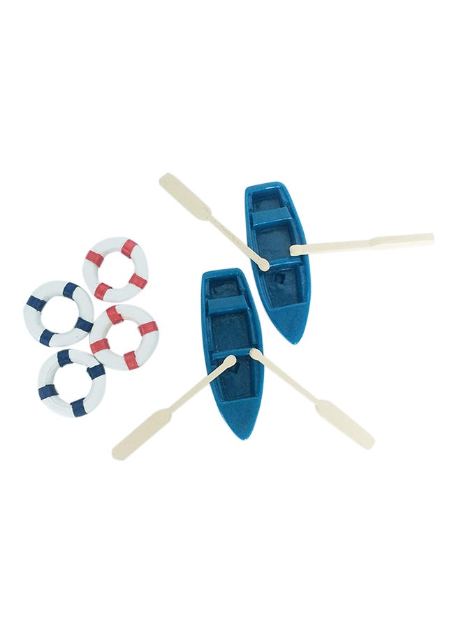 6-Piece Miniature Fishing Boat With Oars And Life Swim Rings 