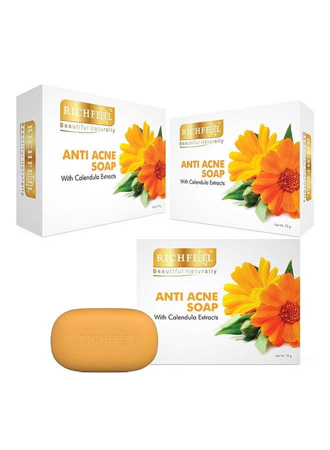 Richfeel 3-Piece Anti-Acne Bar Soap With Calendula Extracts 75grams