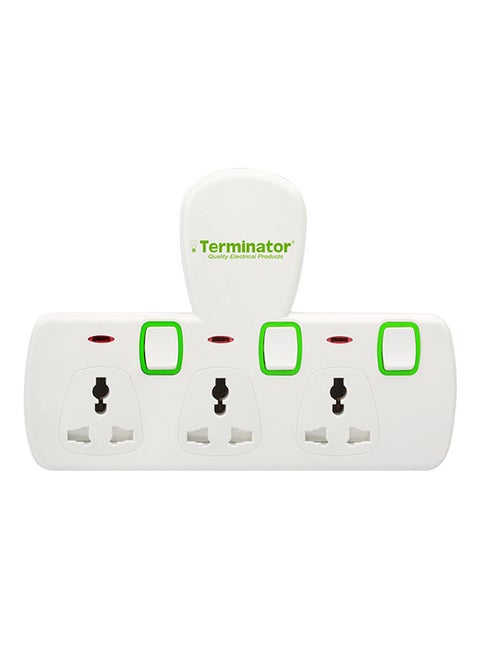 3-Way Universal Multi Adaptor T-Type Socket 5x16x12 cm White/Green