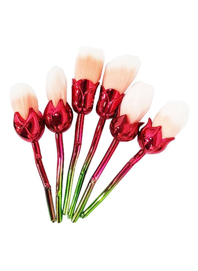 6-Piece Rose Flower Makeup Brush Set Red/Green - Image 1