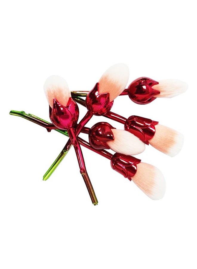 6-Piece Rose Flower Makeup Brush Set Red/Green - Image 2