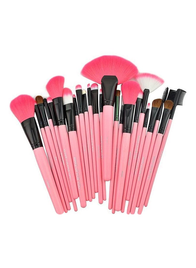 24-Piece Facial Makeup Brush Set With Bag Pink/Black