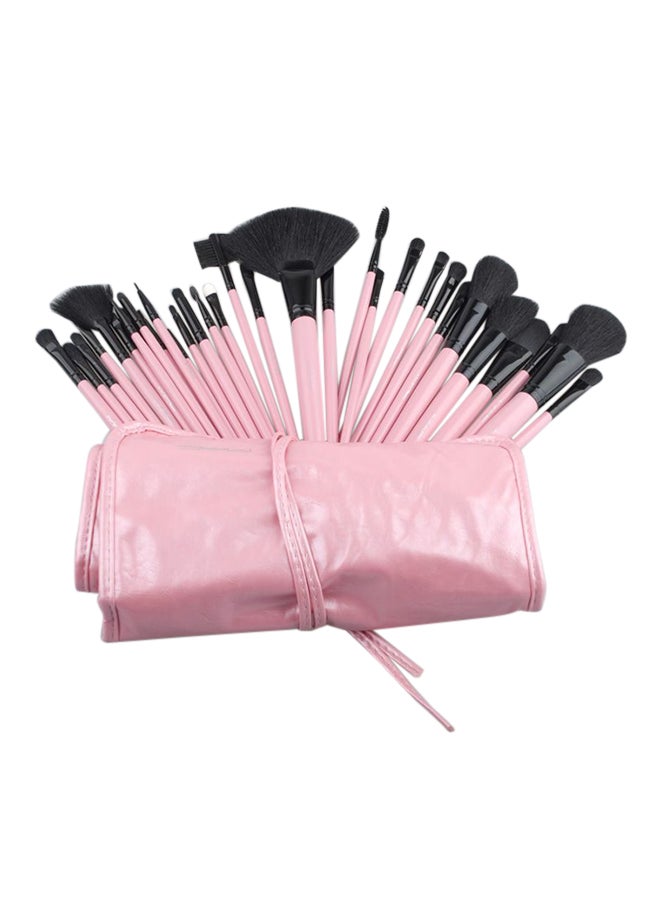 32-Piece Cosmetic Makeup Brush Set With Bag Pink/Black