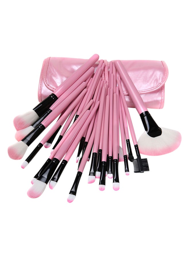 طقم فرش مكياج ناعمة من 32 قطعة مع حقيبة وردي/أسود - Image 1