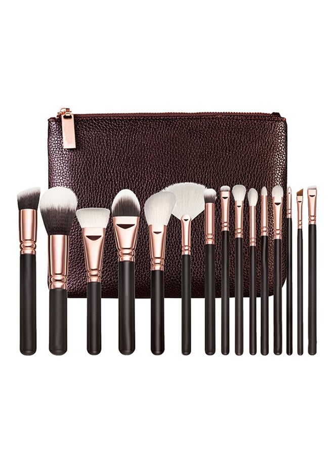 15-Piece Professional Makeup Brush Set With Bag Black/Gold - Image 1