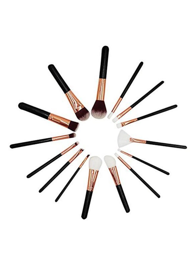 15-Piece Professional Makeup Brush Set With Bag Black/Gold - Image 2