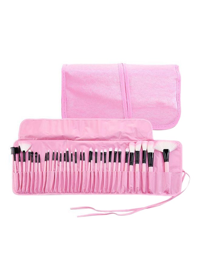 طقم فرش مكياج احترافية من 32 قطعة مع حقيبة وردي/أسود