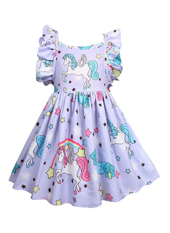 Ma Baoli Unicorn Printed Dress Purple/White