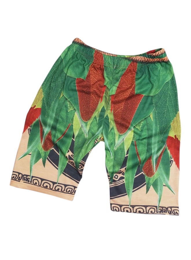 Summer  Short Sleeves T Shirt And Shorts Set Brown/Green - Image 2