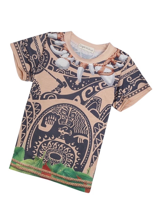 Summer  Short Sleeves T Shirt And Shorts Set Brown/Green - Image 3