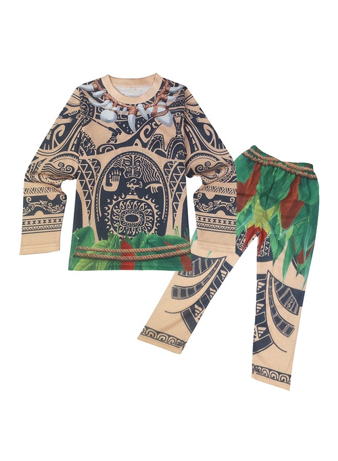 Summer  Long Sleeves T Shirt And Shorts Set Brown/Green - Image 1