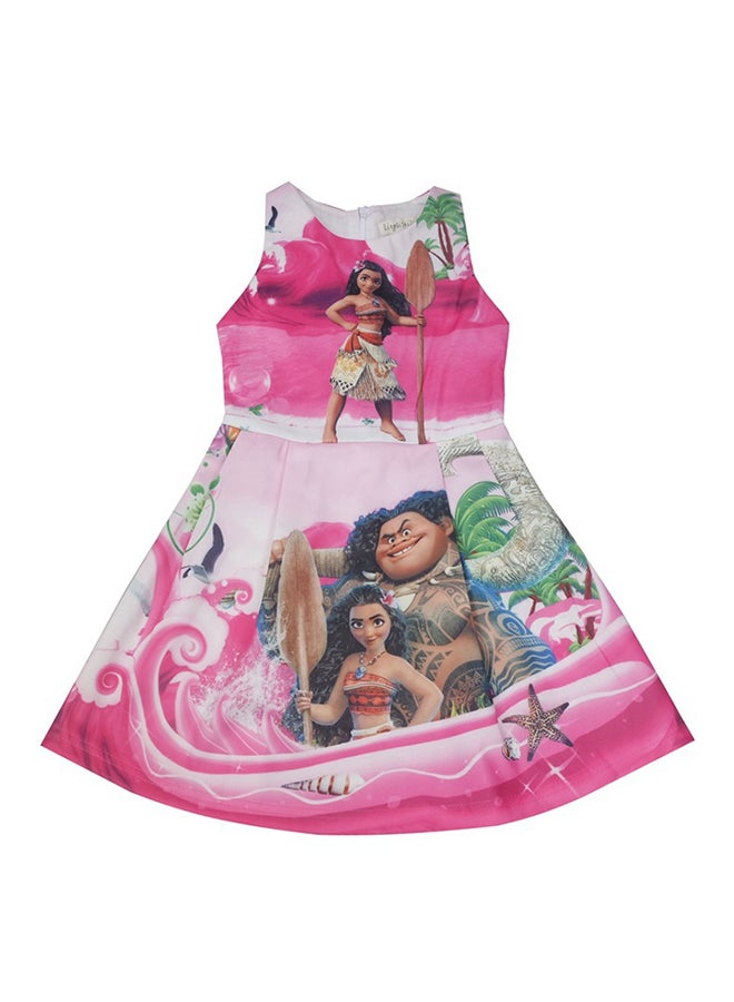 Moana Girl Printed Sleeveless Dress Pink/White