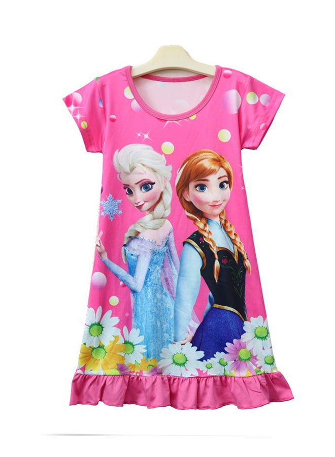 Princess Print Short Sleeves Nightdress Pink/Blue 