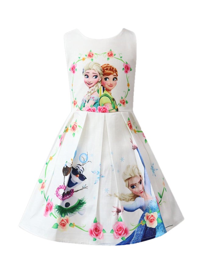 High Quality Digital Cartoon Print Dress White