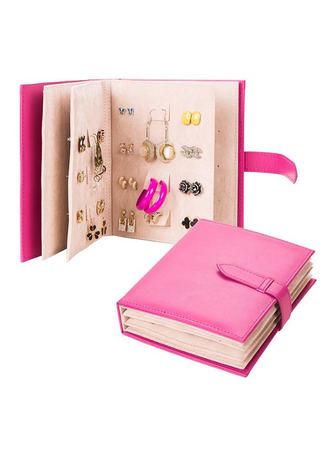 صندوق لتخزين أقراط الأذنين على شكل كتاب وردي