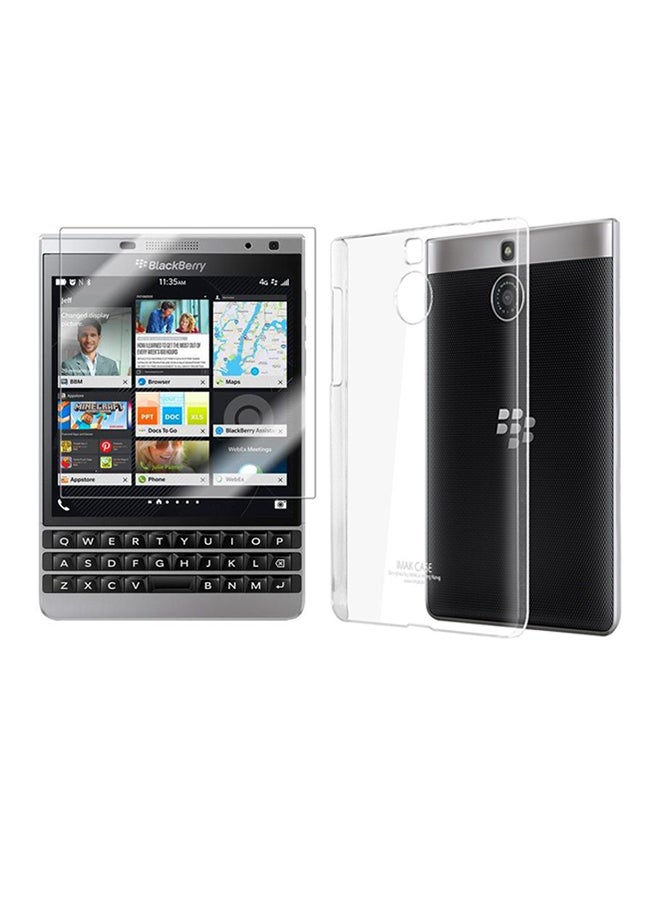 إيماك غطاء حماية صلب مع لاصقة حماية شاشة لهاتف بلاك بيري باسبورت (الإصدار الفضي) شفاف - Image 1