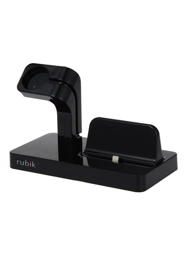 روبيك قاعدة شحن 2 في 1 بحامل لهاتف أبل آيفون/ساعة أبل أسود - Image 1