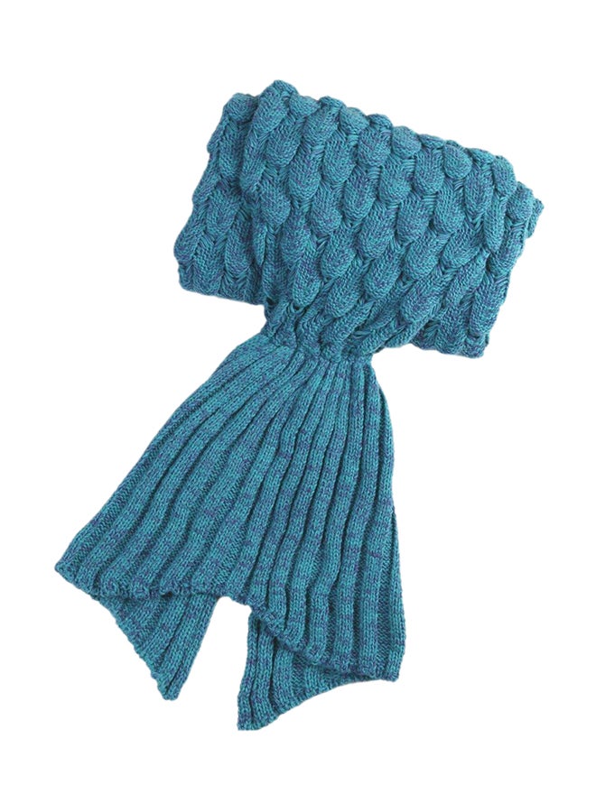 Handmade Knitted Mermaid Tail Blanket Cotton Sky Blue - Image 1
