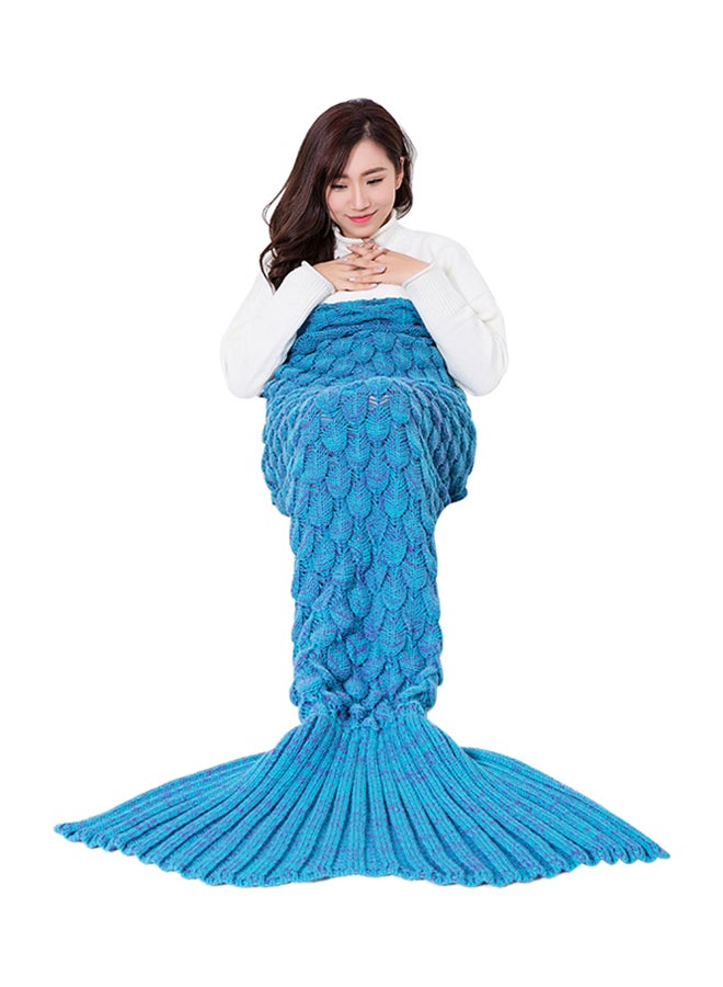 Handmade Knitted Mermaid Tail Blanket Cotton Sky Blue - Image 2