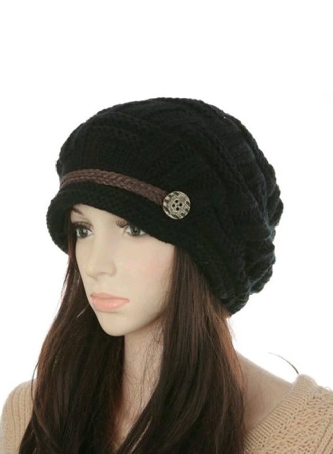Warm Rageared Knit Crochet Winter Beanie Black  - Image 1