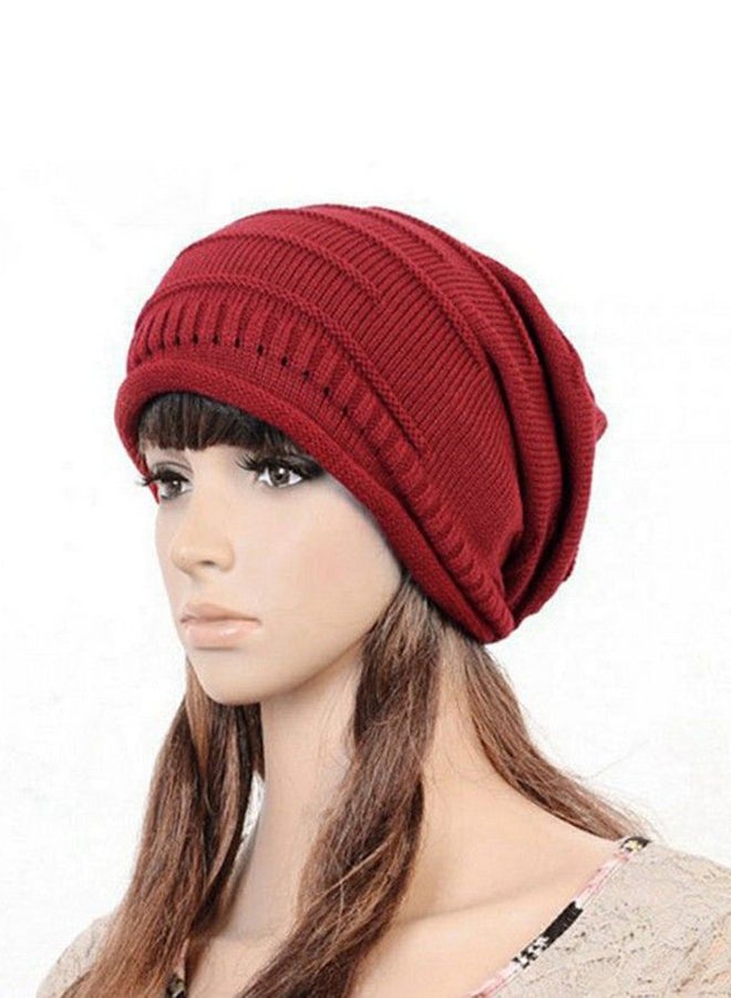 Crochet Plicate Beanie Ski Cap Red - Image 1