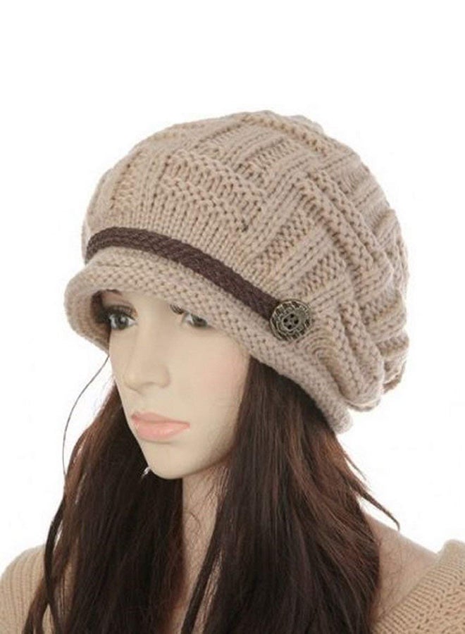 Warm Rageared Knit Crochet Winter Beanie Beige - Image 2