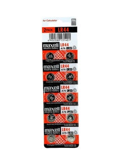 Maxell Pack Of 10 LR44 Alkaline Coin Battery Silver  - Image 1
