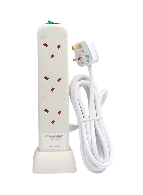 6-Way Vertical Extension Socket With 2 Switches White