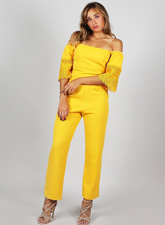 Raw Orange - Solid Off Shoulder Jumpsuit Yellow - Image 1