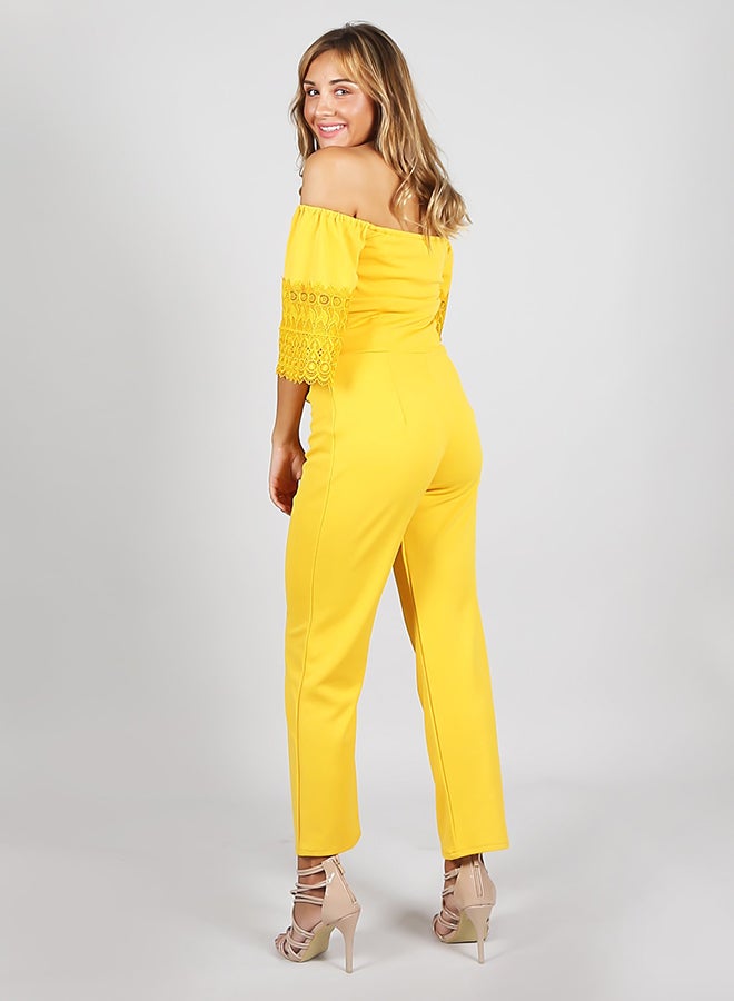 Raw Orange - Solid Off Shoulder Jumpsuit Yellow - Image 1