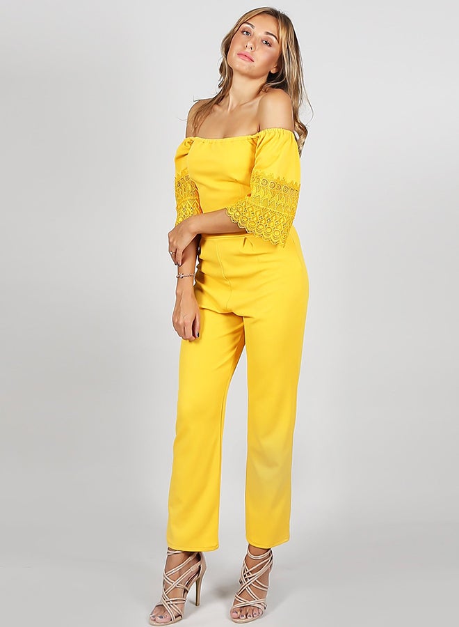 Raw Orange - Solid Off Shoulder Jumpsuit Yellow - Image 1