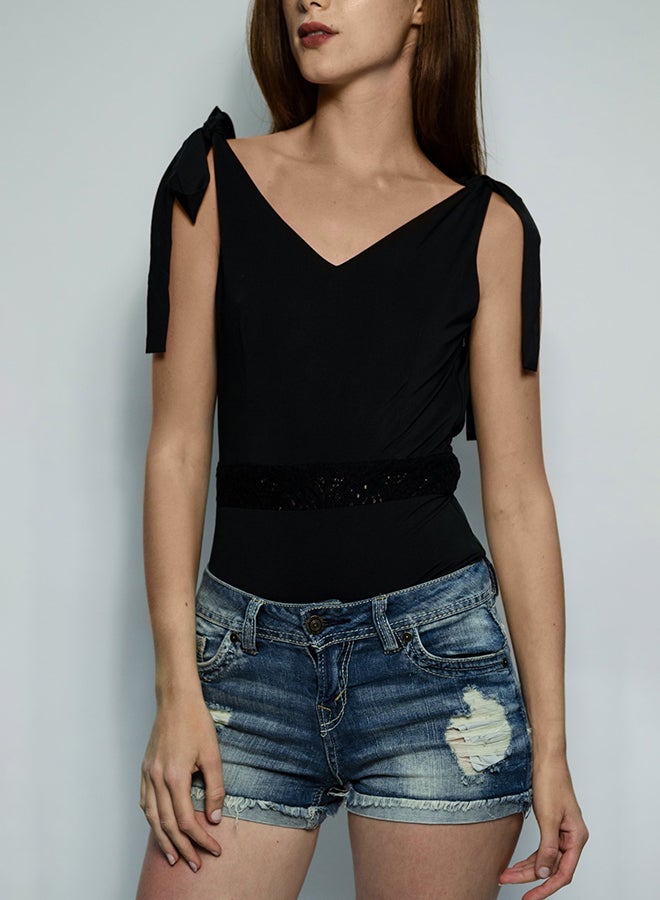 Raw Orange - V-Neck Solid Top Black - Image 1