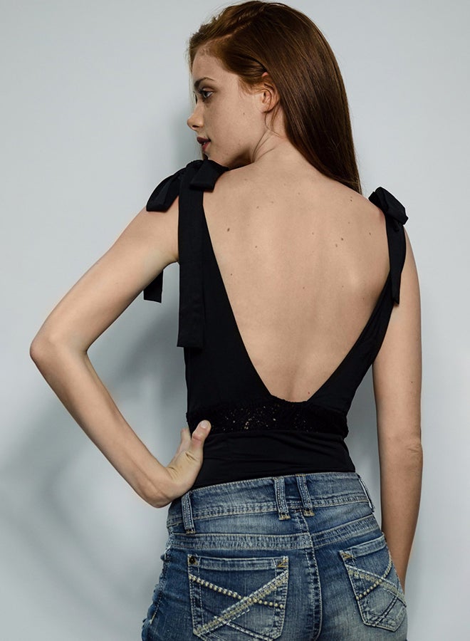 Raw Orange - V-Neck Solid Top Black - Image 1