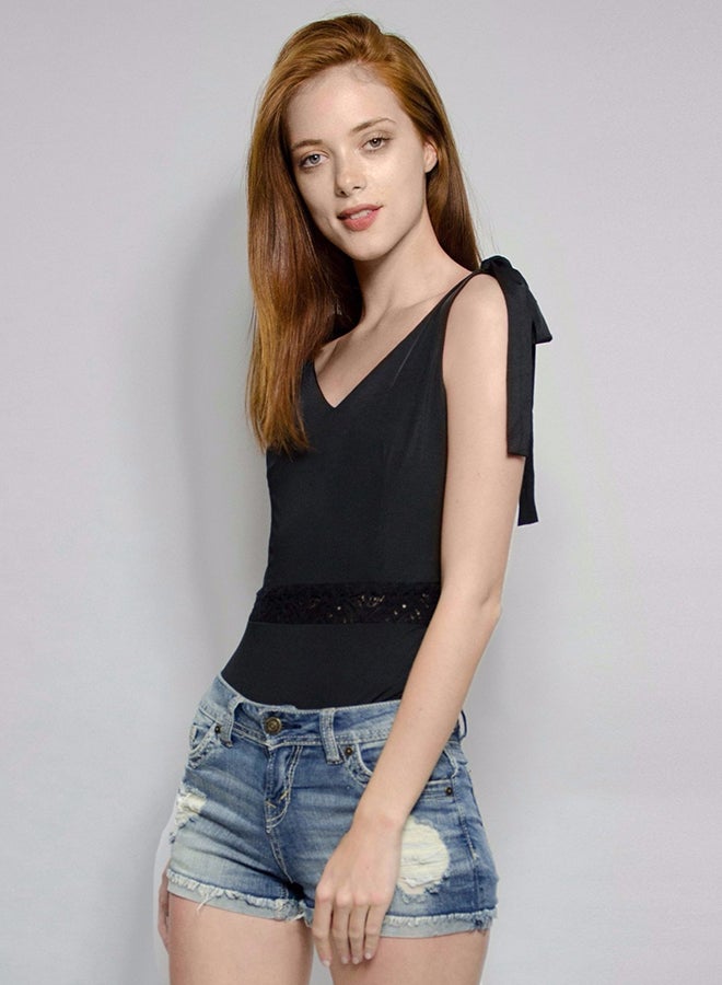 Raw Orange - V-Neck Solid Top Black - Image 1
