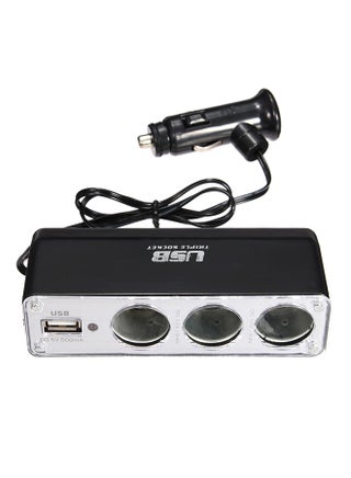 USB Car Charger With Triple Socket Silver/Black - v1538044627/N18159548A_1