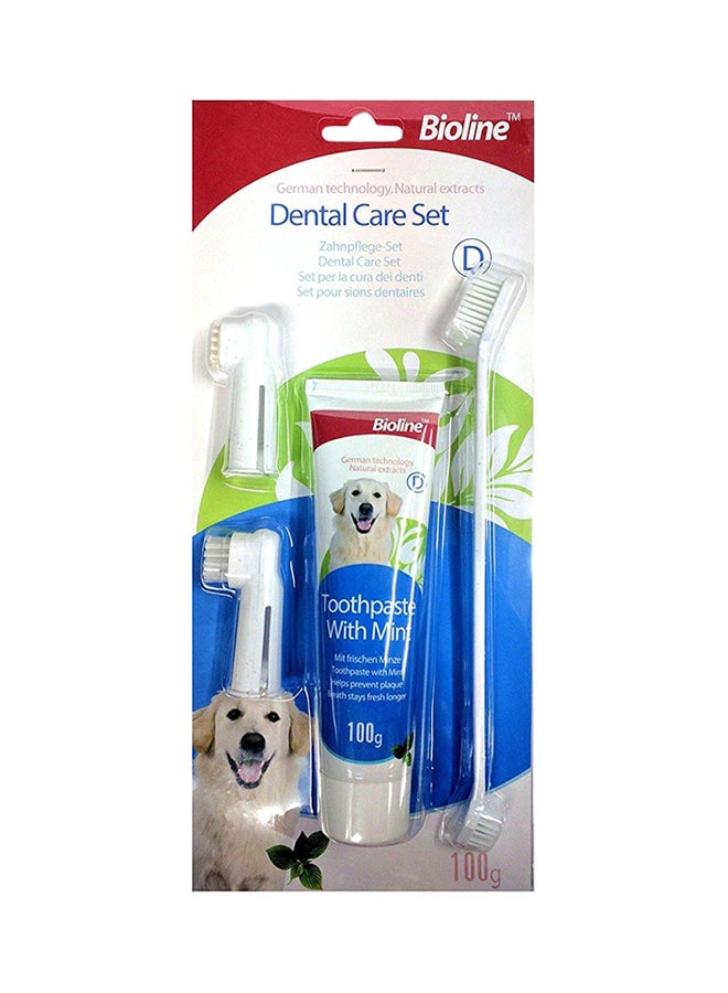 بايولاين طقم أدوات العناية بالأسنان للكلاب برائحة النعناع 100جرام