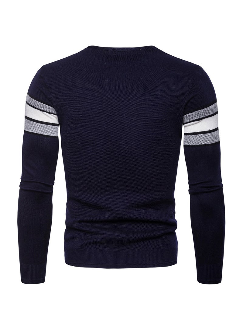 Slim Fit Long Sleeve Cardigan Navy Blue/White/Grey - Image 2