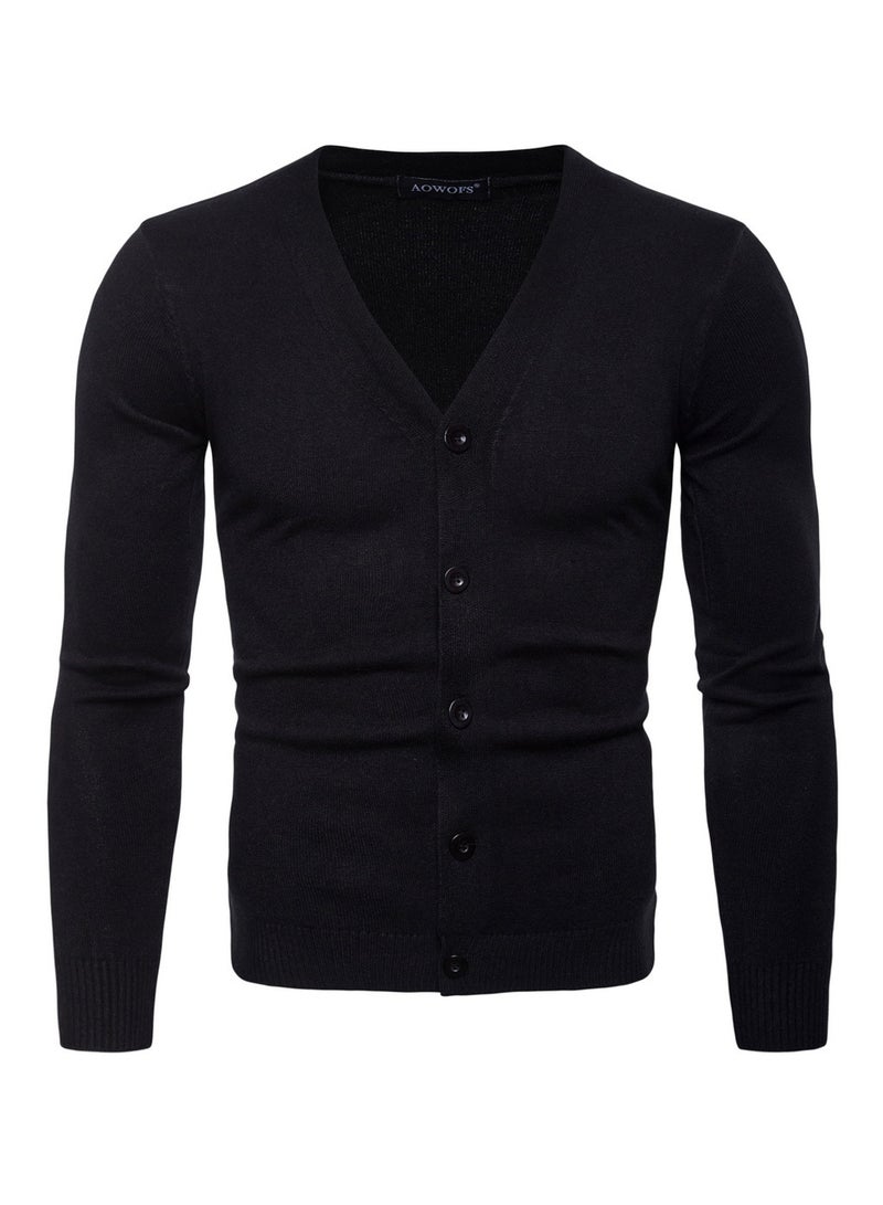 Generic - V-Neck Long Sleeve Cardigan Black - Image 1