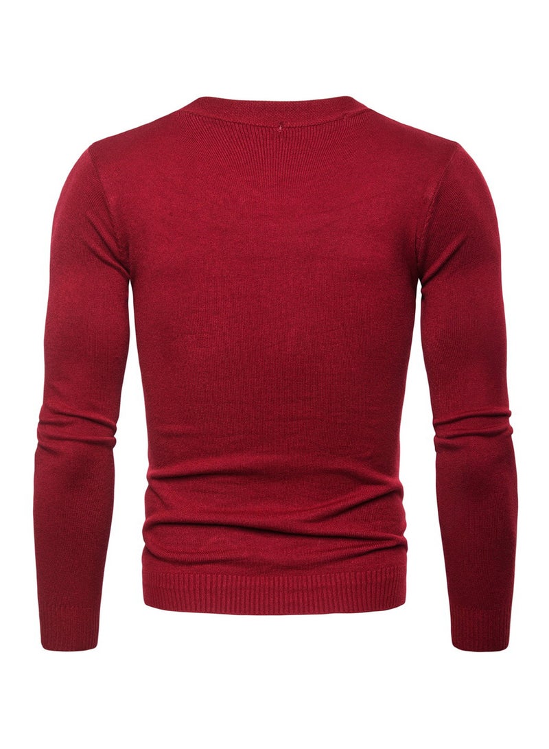 Generic - V-Neck Long Sleeve Cardigan Red - Image 1