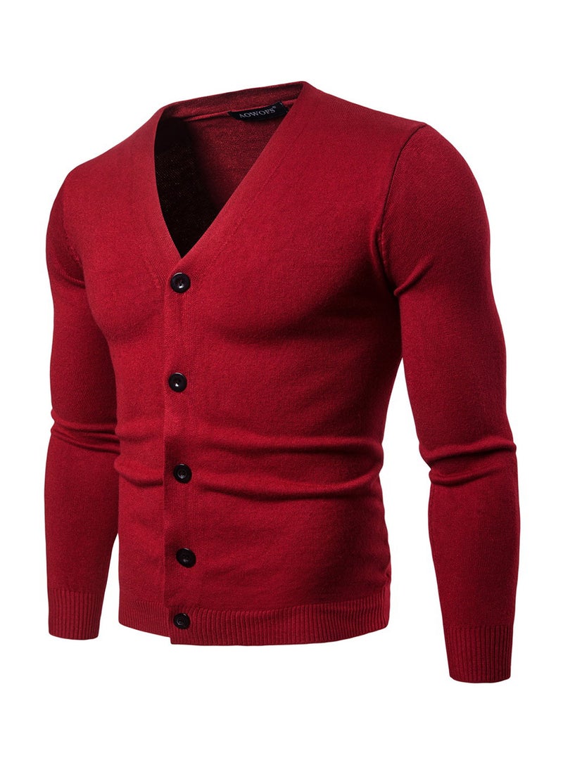 Generic - V-Neck Long Sleeve Cardigan Red - Image 1