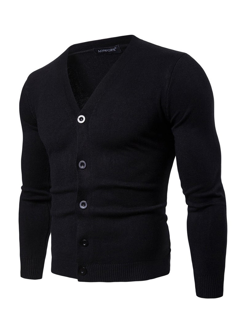 Generic - V-Neck Long Sleeve Cardigan Black - Image 1