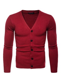 V-Neck Long Sleeve Cardigan Red