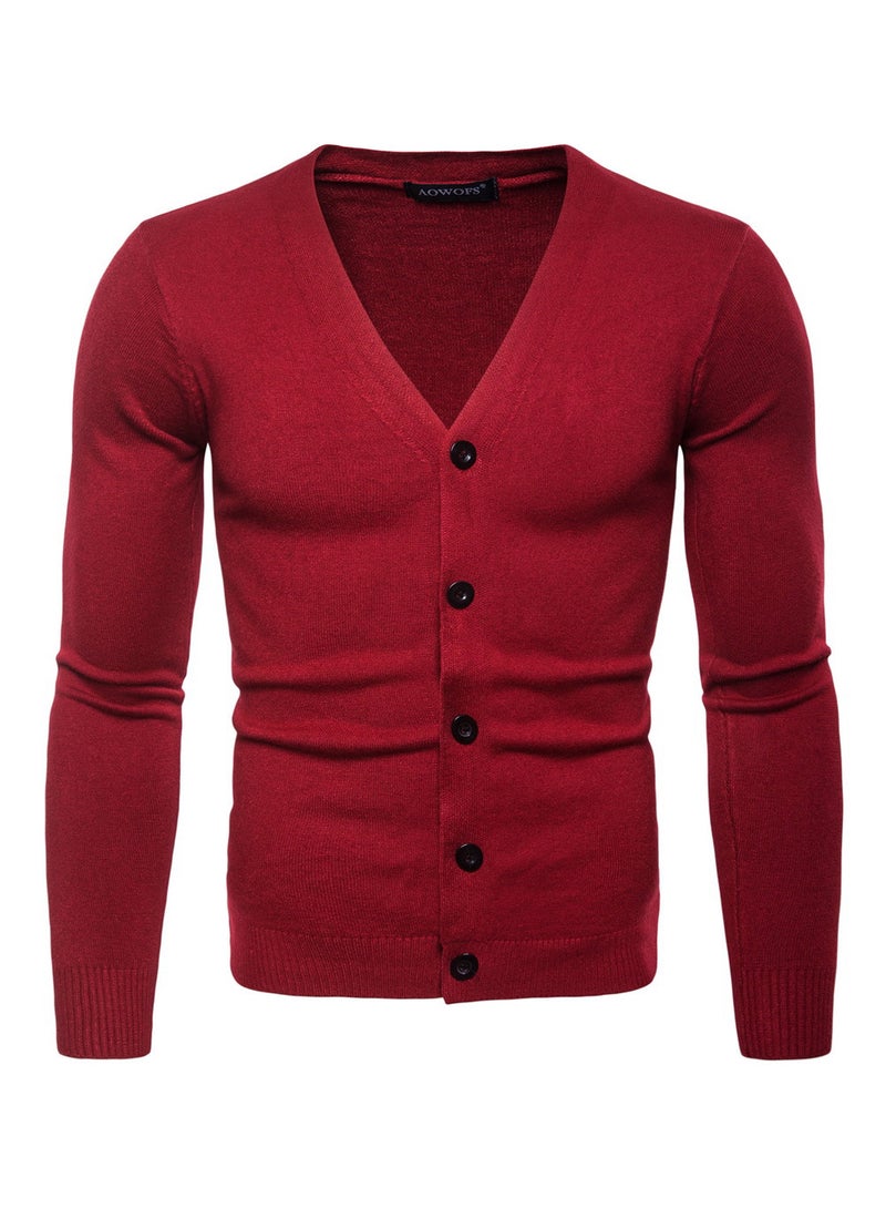 Generic - V-Neck Long Sleeve Cardigan Red - Image 1
